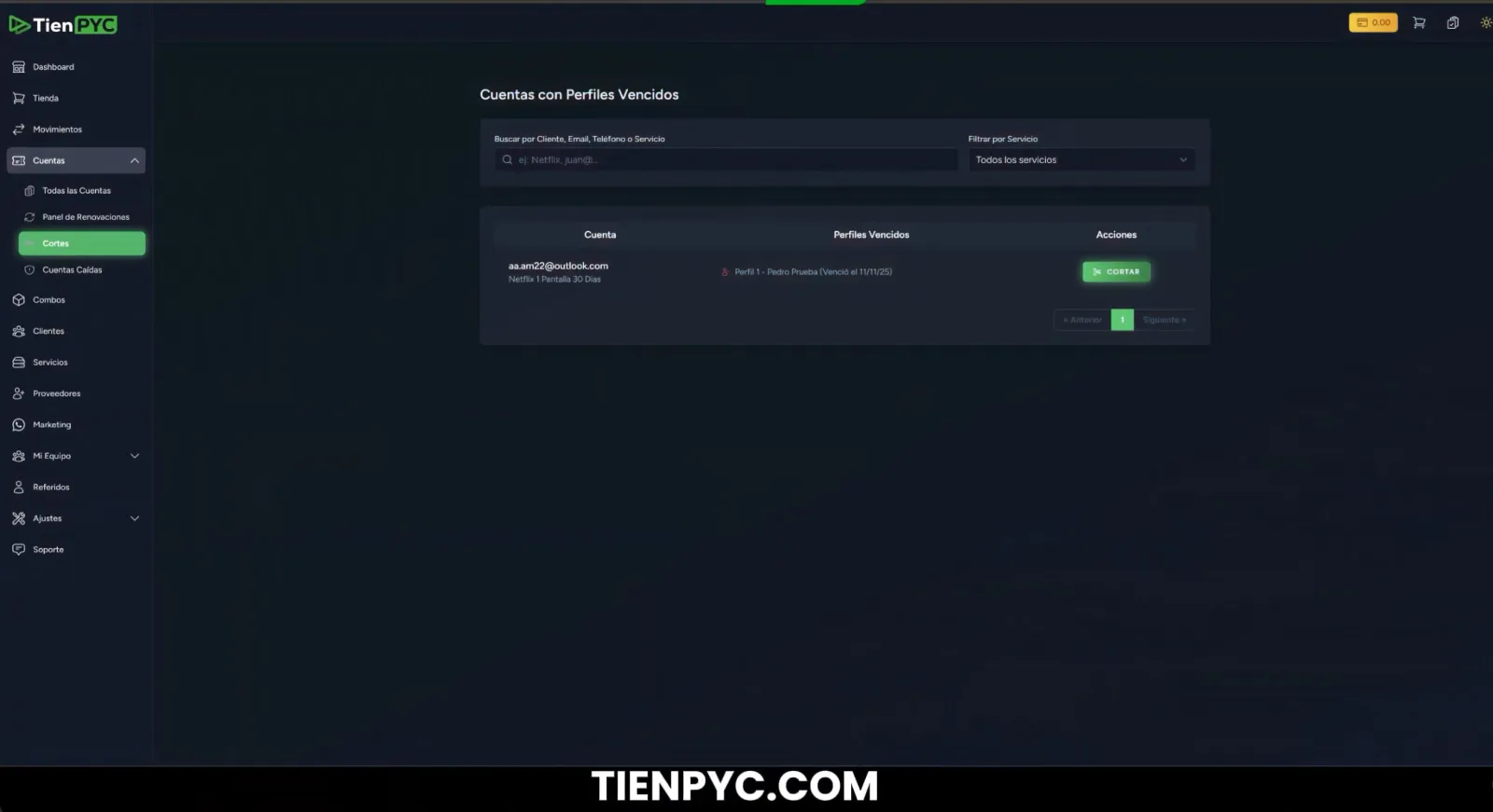 Reportar sus cuentas caidas a proveedor en TienPYC.com
