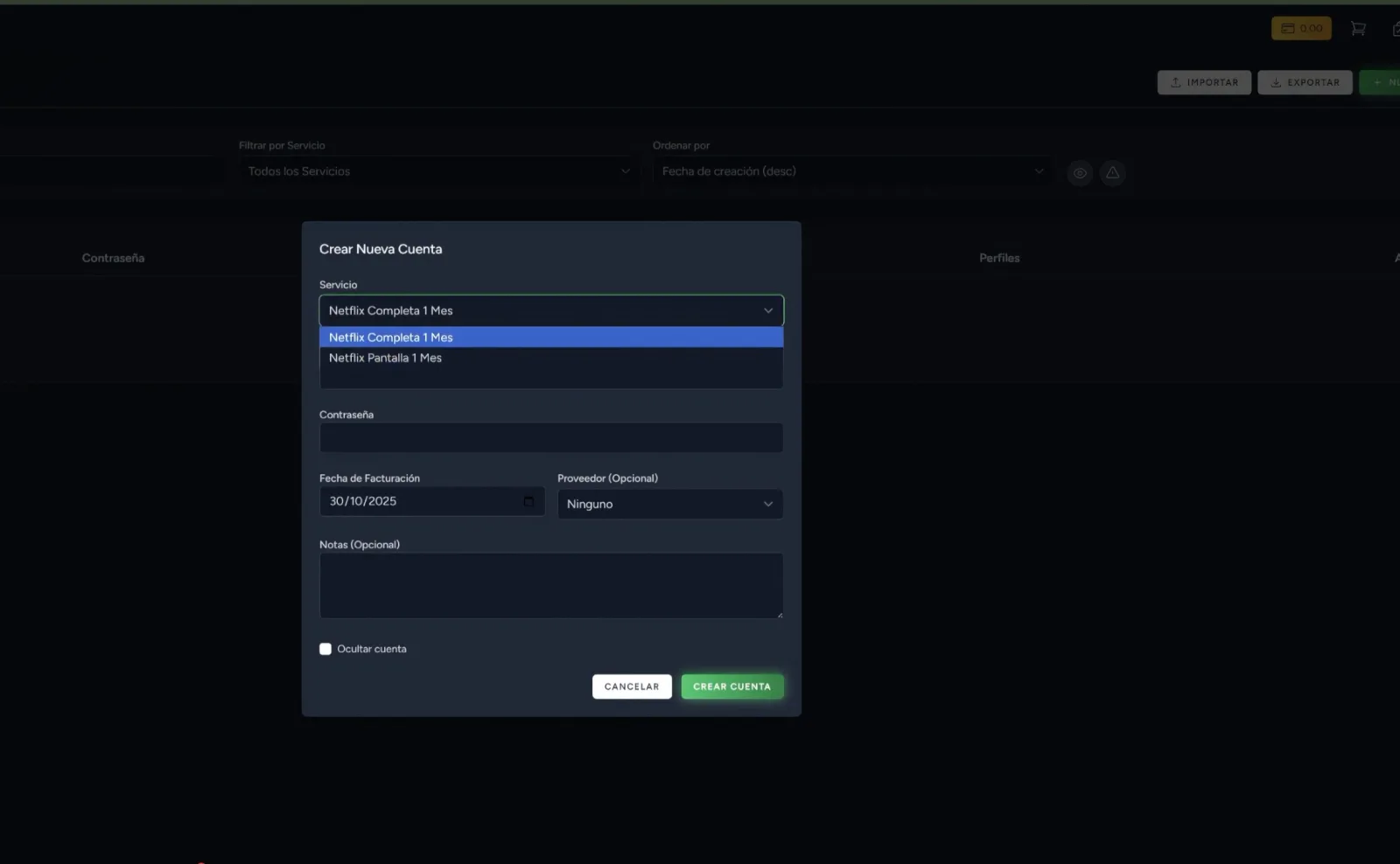 Agregando cuentas de streaming al sistema TienPYC.com